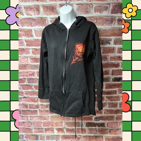 Spiral Hoodie XL | Black Zip Up Floral Gothic Boho Streetwear Y2K Alt Style - Picture 1 of 8